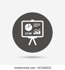 Presentation billboard sign icon. Scheme and Diagram symbol. Gray circle button with icon. Vector
