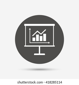 Presentation billboard sign icon. Scheme and Diagram symbol. Gray circle button with icon. Vector