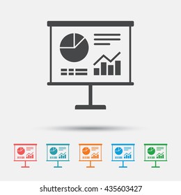 Presentation billboard sign icon. Scheme and Diagram symbol. Graphic element on white background. Colour clean flat presentation icons. Vector