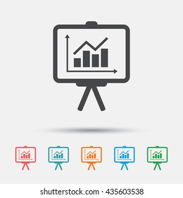 Presentation billboard sign icon. Scheme and Diagram symbol. Graphic element on white background. Colour clean flat presentation icons. Vector