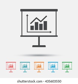 Presentation billboard sign icon. Scheme and Diagram symbol. Graphic element on white background. Colour clean flat presentation icons. Vector
