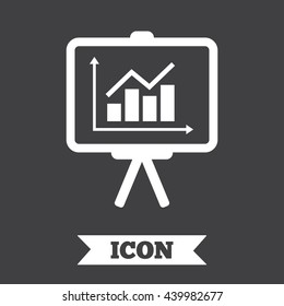Presentation billboard sign icon. Scheme and Diagram symbol. Graphic design element. Flat presentation symbol on dark background. Vector