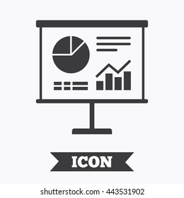 Presentation billboard sign icon. Scheme and Diagram symbol. Graphic design element. Flat presentation symbol on white background. Vector