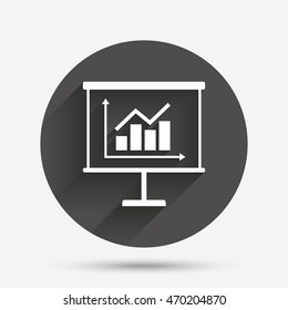 Presentation billboard sign icon. Scheme and Diagram symbol. Circle flat button with shadow. Vector