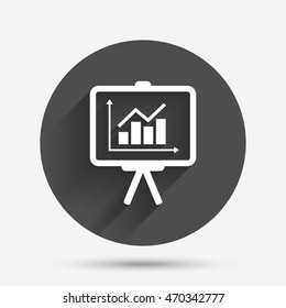 Presentation billboard sign icon. Scheme and Diagram symbol. Circle flat button with shadow. Vector