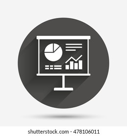 Presentation billboard sign icon. Scheme and Diagram symbol. Circle flat button with shadow. Vector