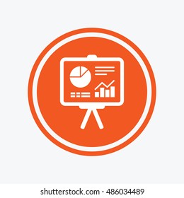 Presentation billboard sign icon. Scheme and Diagram symbol. Graphic design element. Flat presentation symbol on the round button. Vector