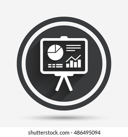 Presentation billboard sign icon. Scheme and Diagram symbol. Circle flat button with shadow and border. Vector