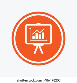 Presentation billboard sign icon. Scheme and Diagram symbol. Graphic design element. Flat presentation symbol on the round button. Vector