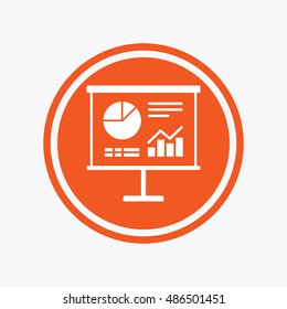 Presentation billboard sign icon. Scheme and Diagram symbol. Graphic design element. Flat presentation symbol on the round button. Vector