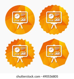 Presentation billboard sign icon. Scheme and Diagram symbol. Triangular low poly buttons with flat icon. Vector