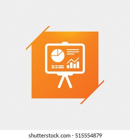Presentation billboard sign icon. Scheme and Diagram symbol. Orange square label on pattern. Vector