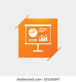Presentation billboard sign icon. Scheme and Diagram symbol. Orange square label on pattern. Vector