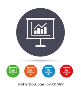 Presentation billboard sign icon. Scheme and Diagram symbol. Round colourful buttons with flat icons. Vector