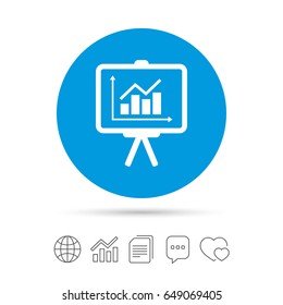 Presentation billboard sign icon. Scheme and Diagram symbol. Copy files, chat speech bubble and chart web icons. Vector