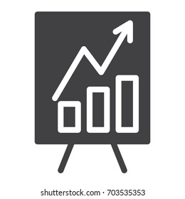 Presentation blackboard with growth chart icon vector, filled flat sign, solid pictogram isolated on white. Symbol, logo illustration. Pixel perfect graphics
