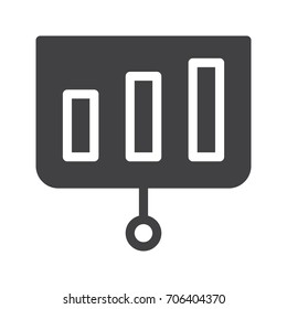 Presentation blackboard with growth chart icon vector, filled flat sign, solid pictogram isolated on white. Symbol, logo illustration. Pixel perfect graphics