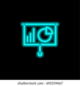 Presentation blue glowing neon ui ux icon. Glowing sign logo vector
