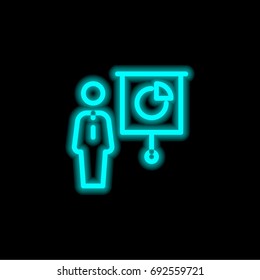 Presentation blue glowing neon ui ux icon. Glowing sign logo vector