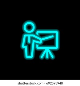 Presentation blue glowing neon ui ux icon. Glowing sign logo vector