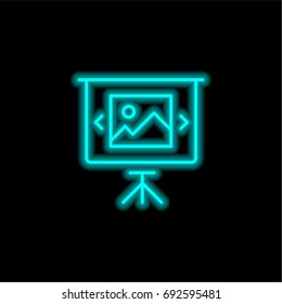 Presentation blue glowing neon ui ux icon. Glowing sign logo vector