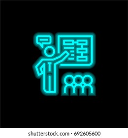 Presentation blue glowing neon ui ux icon. Glowing sign logo vector