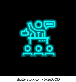 Presentation blue glowing neon ui ux icon. Glowing sign logo vector