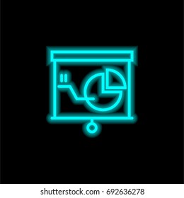 Presentation blue glowing neon ui ux icon. Glowing sign logo vector