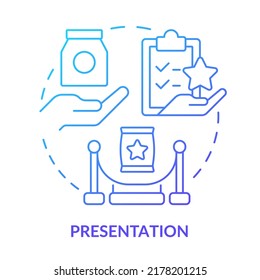 Presentation Blue Gradient Concept Icon. Sales Process Abstract Idea Thin Line Illustration. Showing Product Benefits. Demonstration. Isolated Outline Drawing. Myriad Pro-Bold Font Used