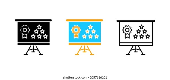 Presentation board and achievement medal icon. Business related success. Workplace equipment in the office. Editable row set. Silhouette, colored, linear icon set. Logo-web, icon design element.