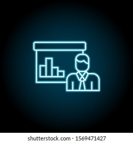 Presentation, board, analytics blue neon icon. Simple thin line, outline vector of saving money icons for ui and ux, website or mobile application