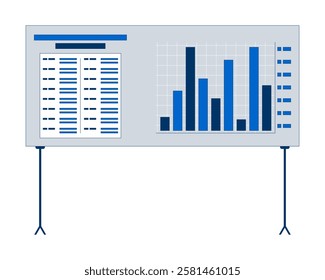 Presentation board with bar chart 2D cartoon object. Seminar data display. Corporate reporting. Performance metrics graph isolated element flat vector clipart on white background. Spot illustration
