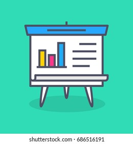 Presentation board with chart on green background