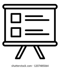 A presentation board with checklist questions, group survey 
