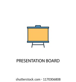 Presentation board concept 2 colored line icon. Simple yellow and blue element illustration. Presentation board concept outline symbol design from Workspace set