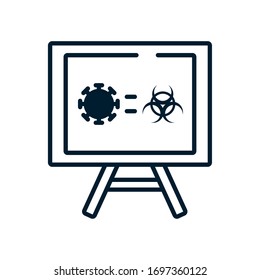 presentation board with coronavirus and biohazard symbols icon over white background, line style, vector illustration