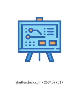 Tablero de presentación con diagrama en ilustración de estilo plano.