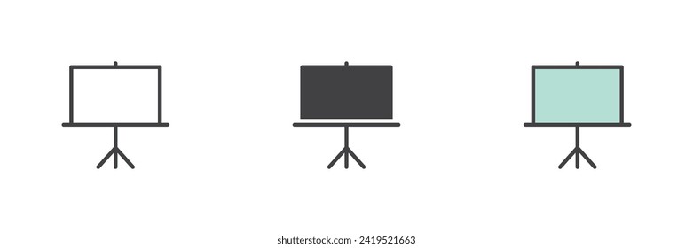 Presentation board different style icon set. Line, glyph and filled outline colorful version, outline and filled vector sign. Blank projection screen Symbol, logo illustration. Vector graphics