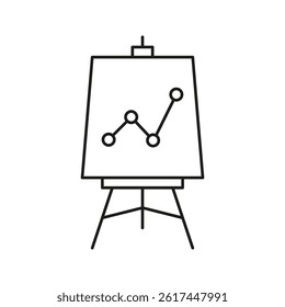 Presentation Board With Graph Line Icon. Business Analytics, Data Visualization, Strategic Planning Outline Symbol. Financial Growth And Market Analysis. Editable Stroke. Isolated Vector Illustration.