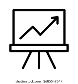 Quadro de apresentação com o ícone da linha do gráfico de crescimento, estratégia de negócios e símbolo de análise, estilo de esboço simples no fundo branco