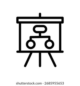 Presentation board with growth chart line icon, business strategy and analysis symbol, simple outline style on white background