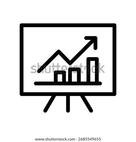 Presentation board with growth chart line icon, business strategy and analysis symbol, simple outline style on white background