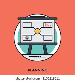 
A presentation board having graphs and charts depicting planning 
