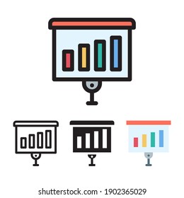 Presentation Board icon with 4 different styles. Filled, outline, glyph and line colored.