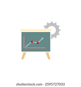 presentation board icon with gear, simple flat style, logo template sign symbol vector illustration pictogram, for ui or ux isolated on white for mobile app, editable