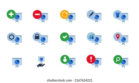 Presentation board icon set collection symbol of training business chart