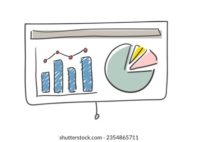 Presentation board illustration with bar graph and circular graph.