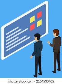 Pancarta de presentación con información, gestión de proyectos con ilustración plana vectorial de gran rendimiento. Datos empresariales, esquema de informes o conferencias, bloques de texto y de colores, estrategia creativa