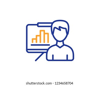 Presentation board line icon. Column graph sign. Growth diagram symbol. Colorful outline concept. Blue and orange thin line color Presentation board icon. Vector