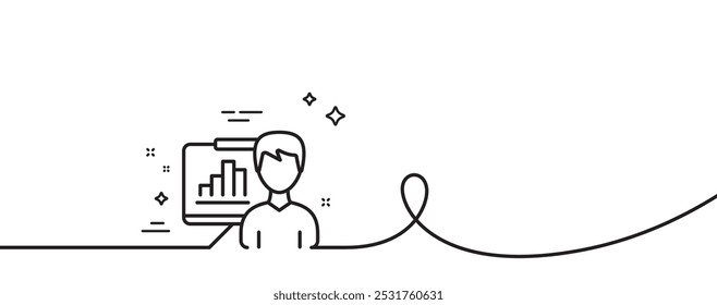 Presentation board line icon. Continuous one line with curl. Column graph sign. Growth diagram symbol. Presentation board single outline ribbon. Loop curve pattern. Vector